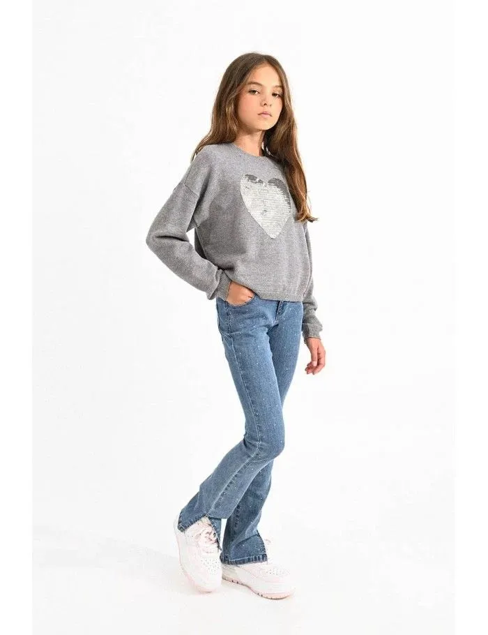 Mini Molly Girls Ash Grey Heart Sweater Size 8 to 16y