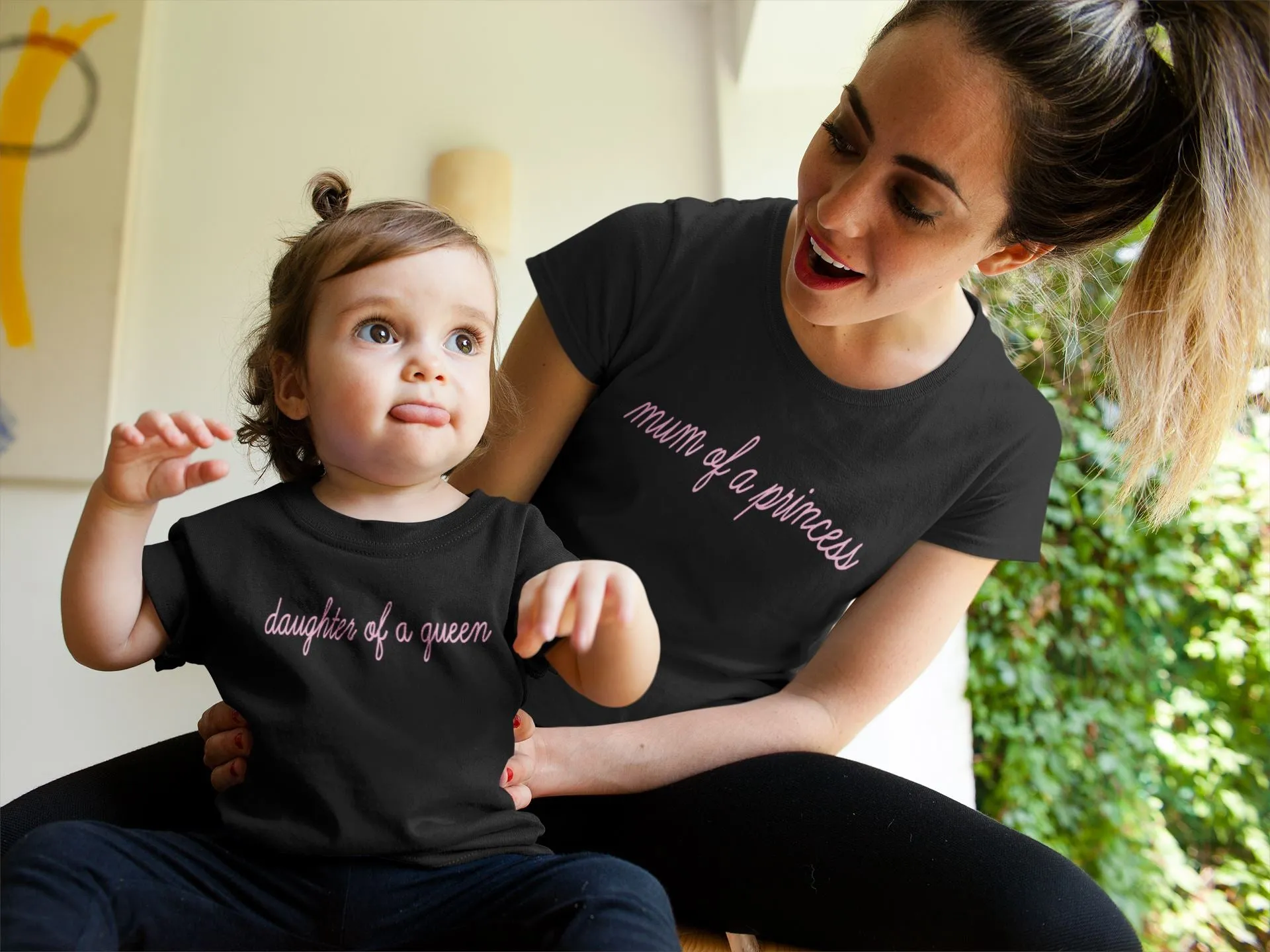 Mum of a princess daughter of a queen matching Black T-shirts