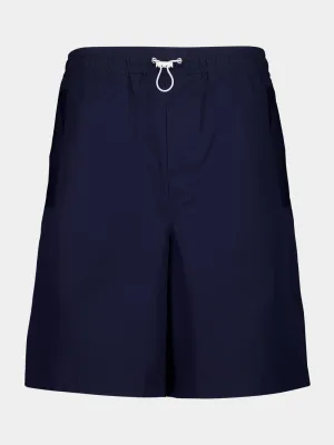 Navy Blue Cotton Poplin Tailored Shorts