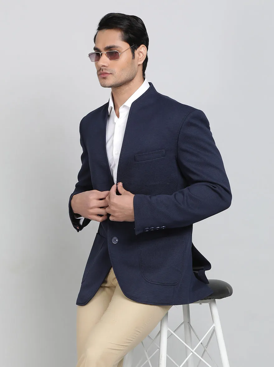 Navy Blue Solid Regular Fit Blazer | JB Studio