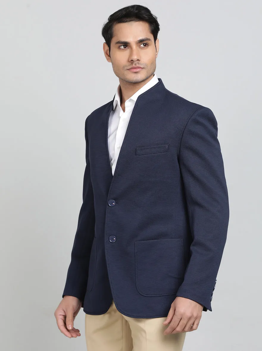 Navy Blue Solid Regular Fit Blazer | JB Studio