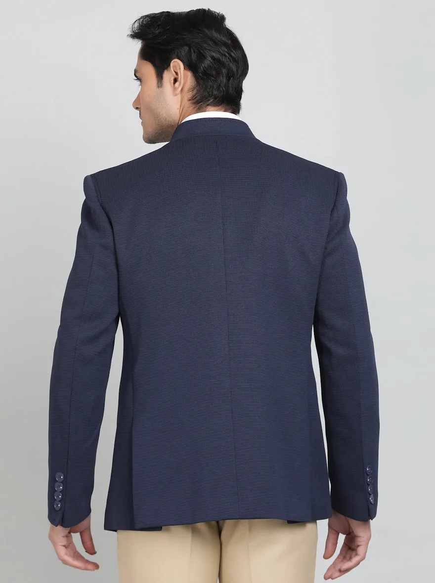 Navy Blue Solid Regular Fit Blazer | JB Studio