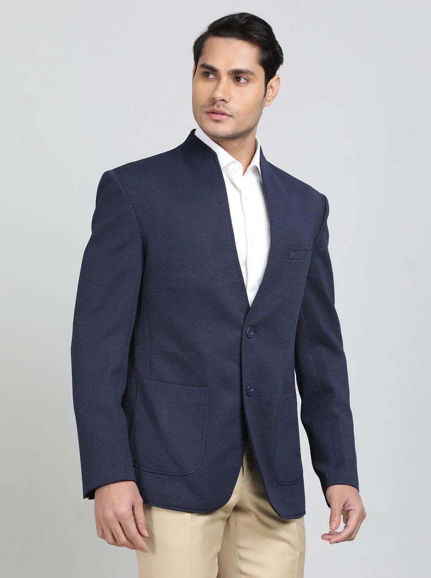 Navy Blue Solid Regular Fit Blazer | JB Studio