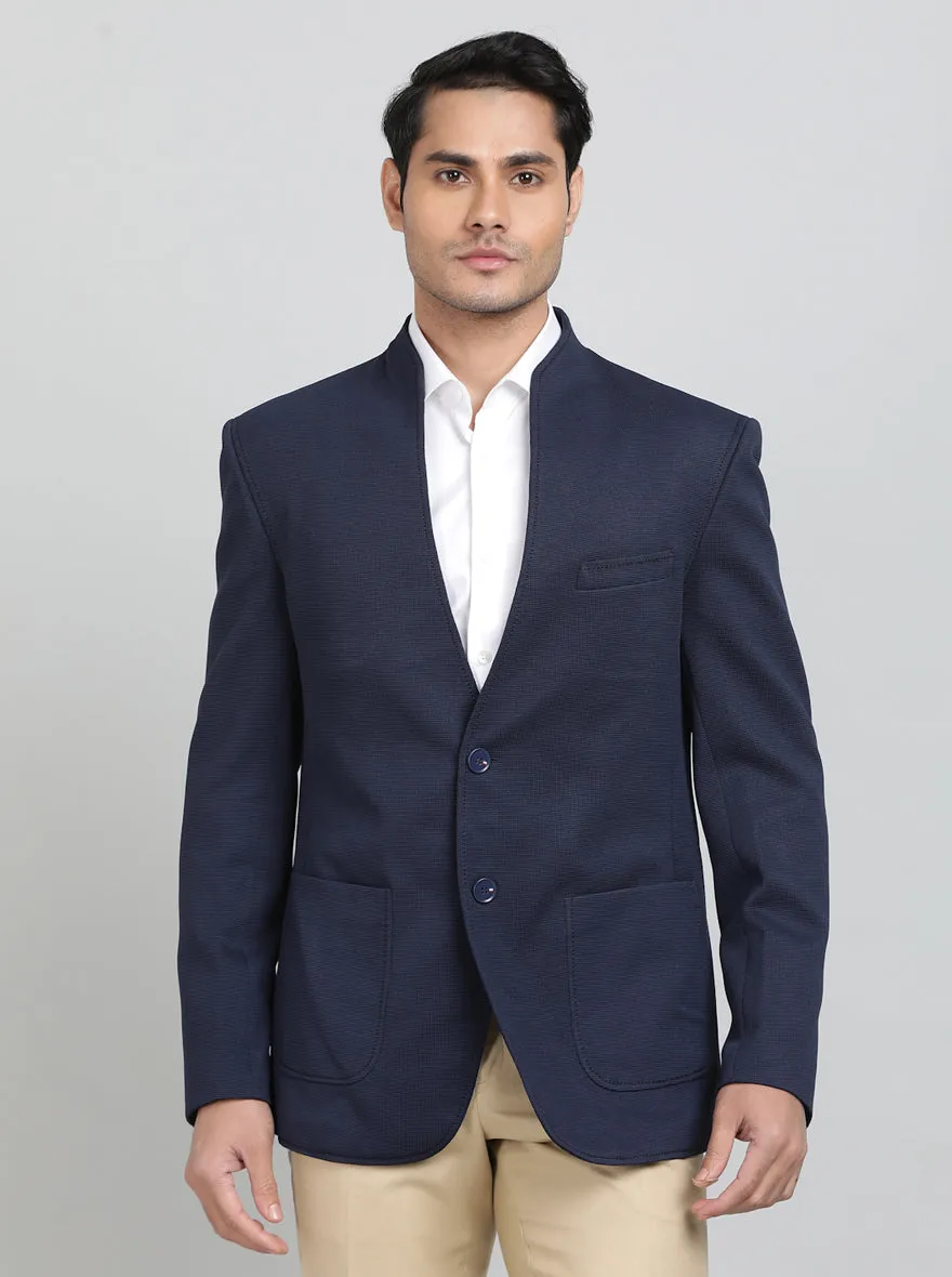 Navy Blue Solid Regular Fit Blazer | JB Studio