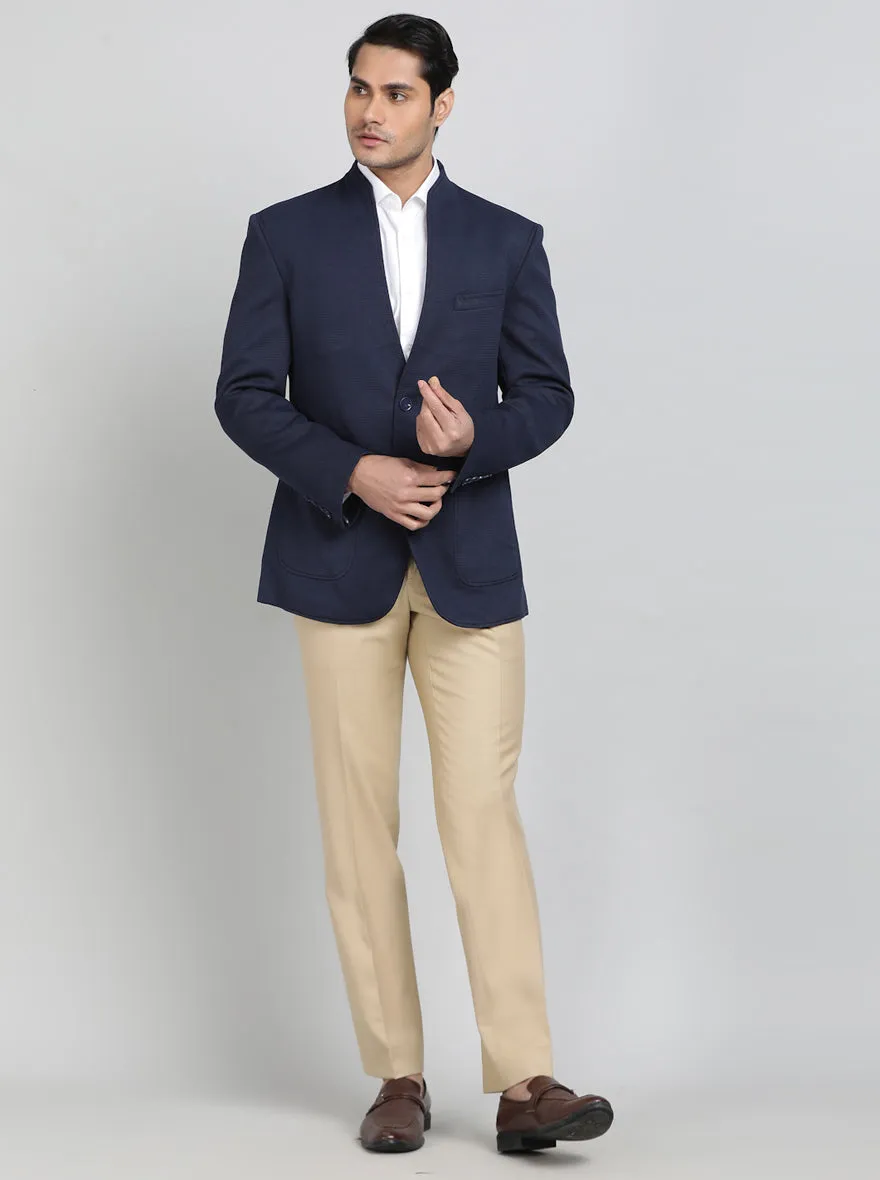 Navy Blue Solid Regular Fit Blazer | JB Studio