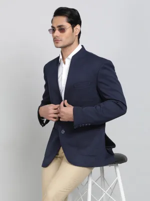 Navy Blue Solid Regular Fit Blazer | JB Studio
