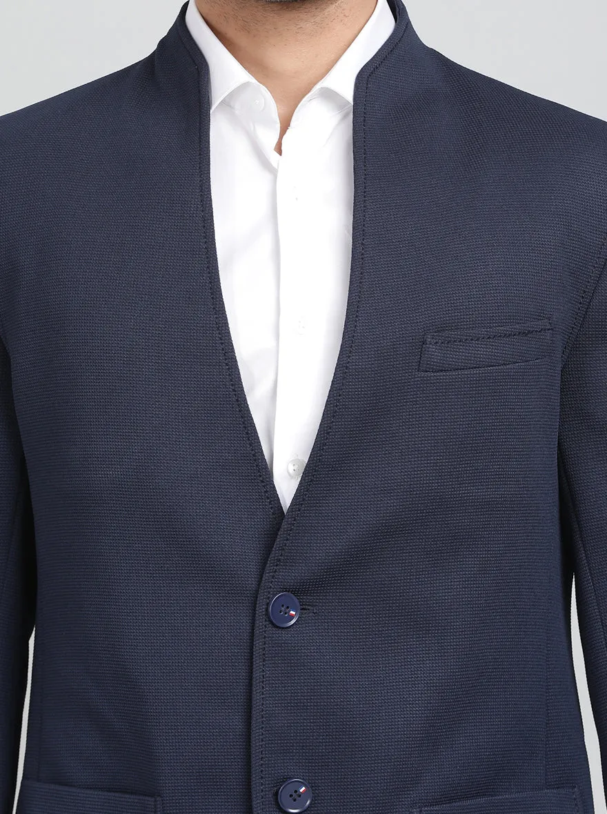 Navy Blue Solid Regular Fit Blazer | JB Studio