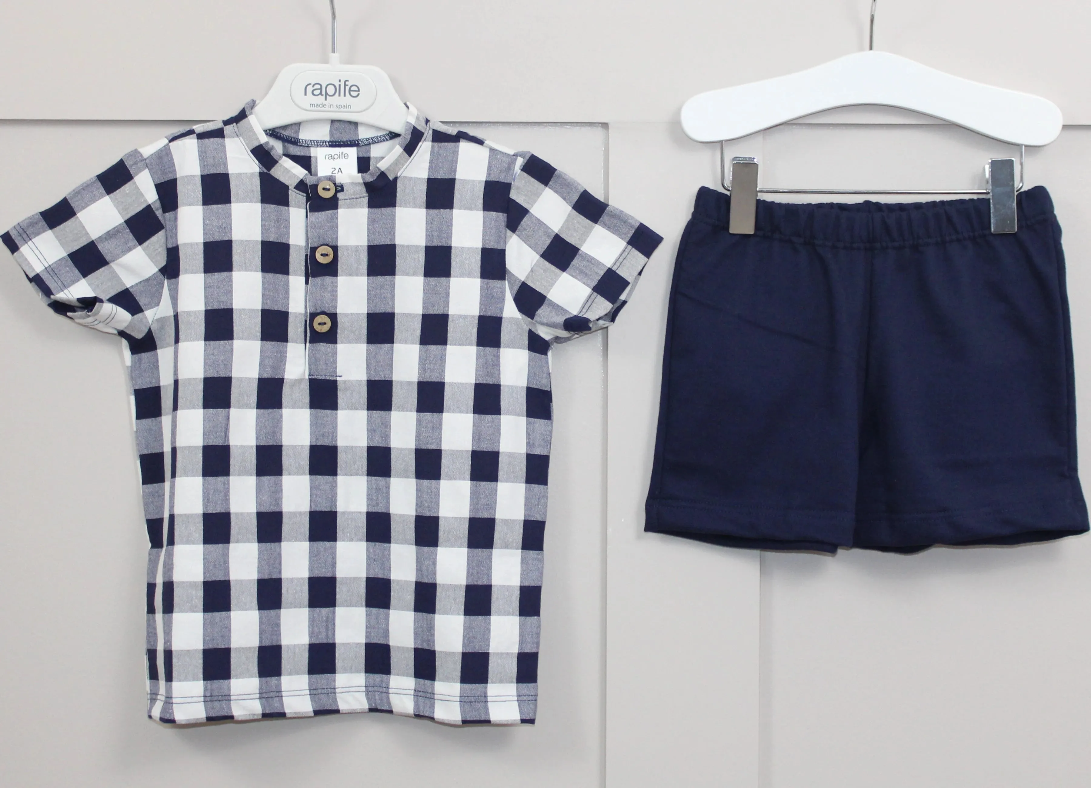 Navy Check Grandad Shirt and Shorts