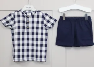 Navy Check Grandad Shirt and Shorts