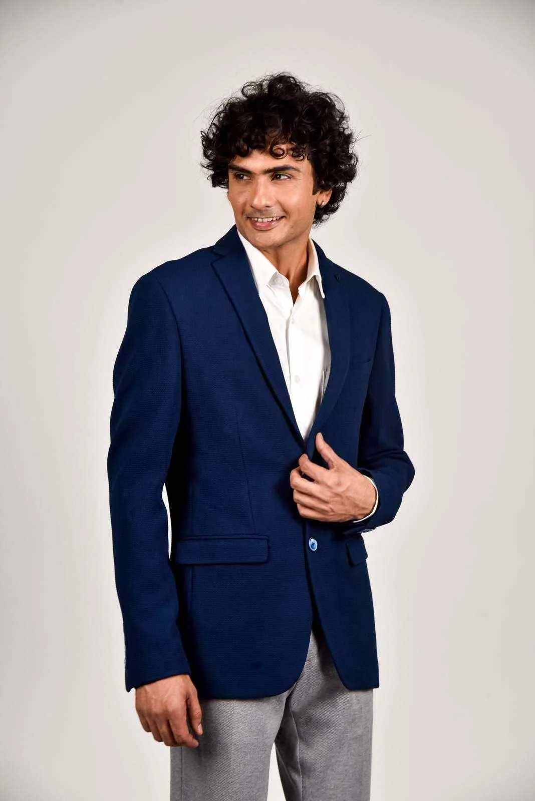 Navy Knitted Stretchable Blazer