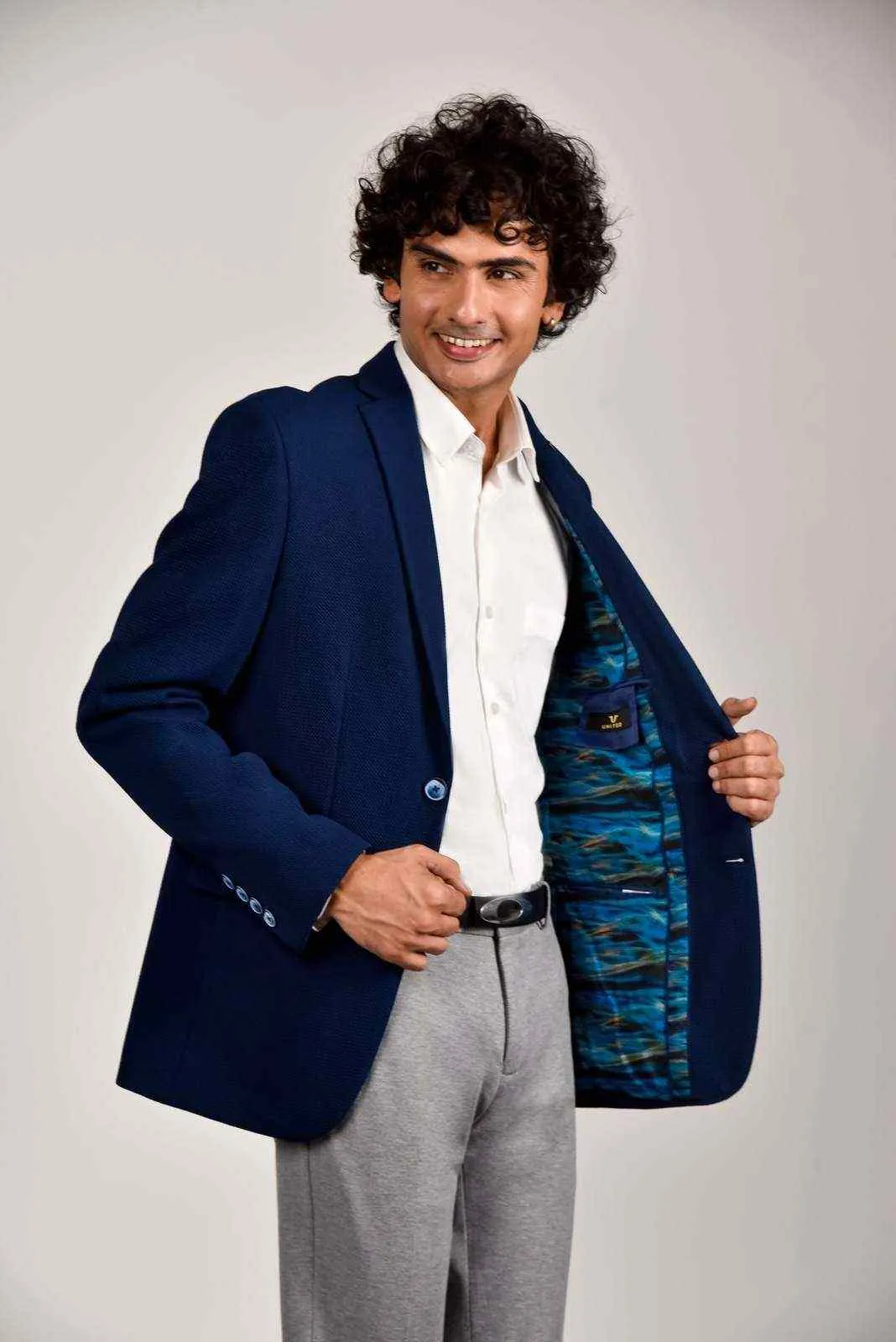 Navy Knitted Stretchable Blazer
