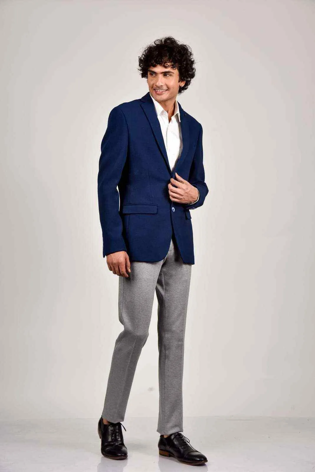 Navy Knitted Stretchable Blazer