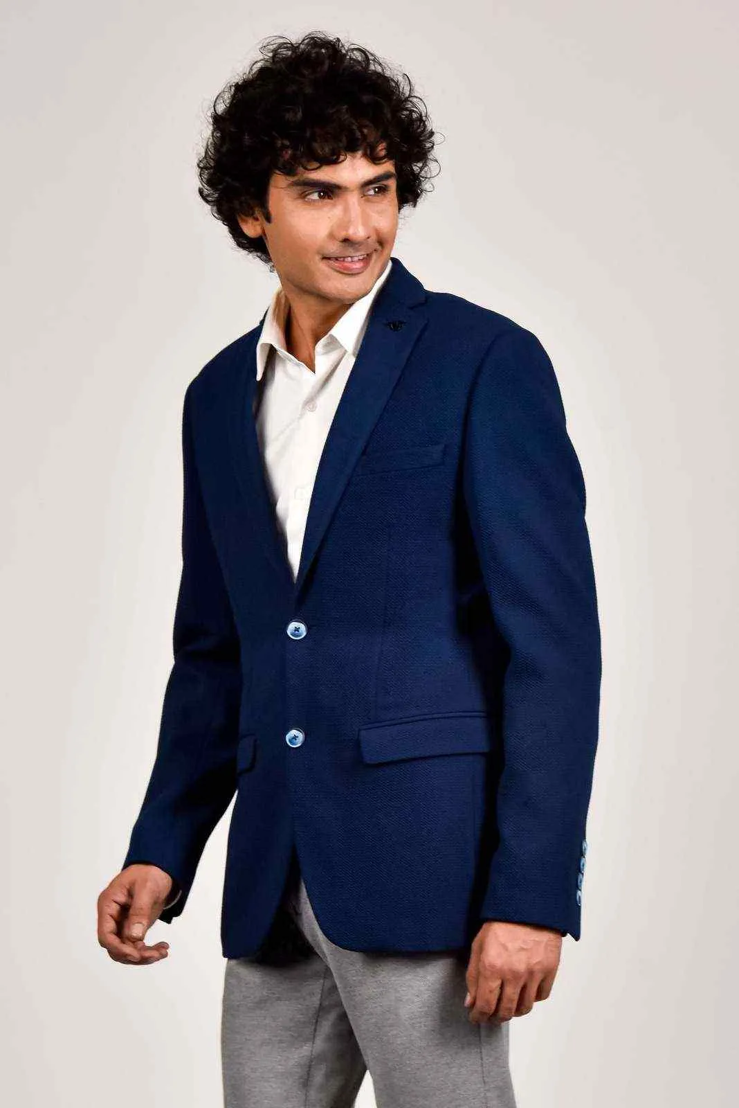 Navy Knitted Stretchable Blazer
