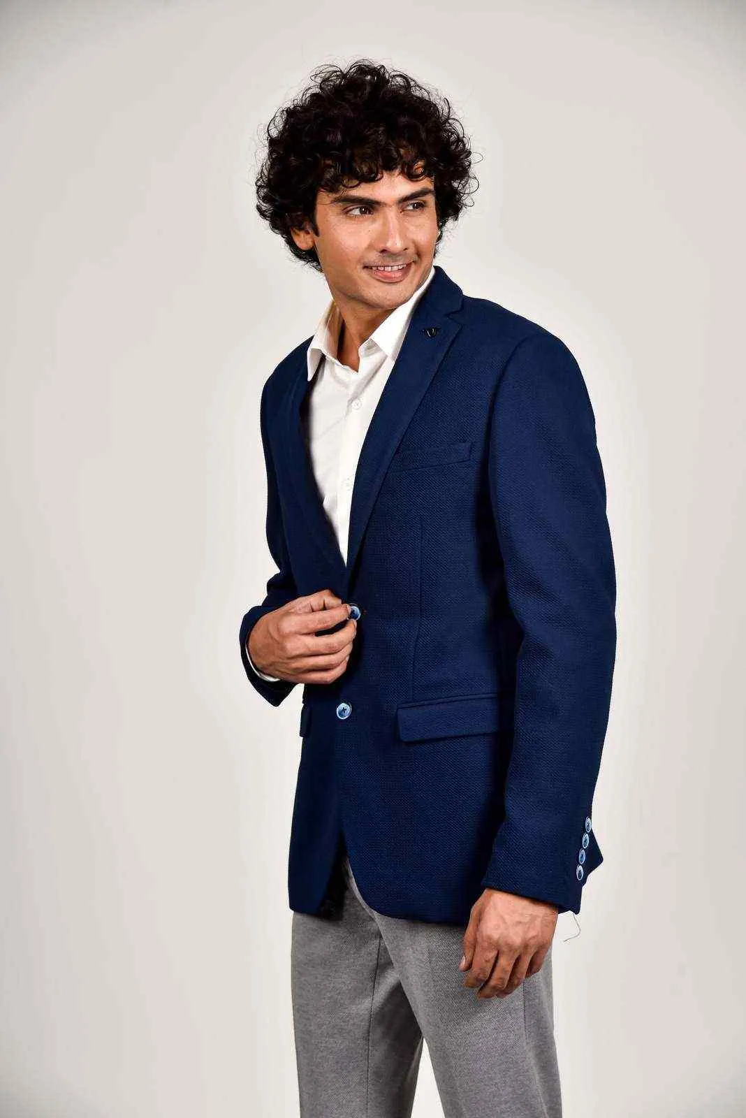 Navy Knitted Stretchable Blazer