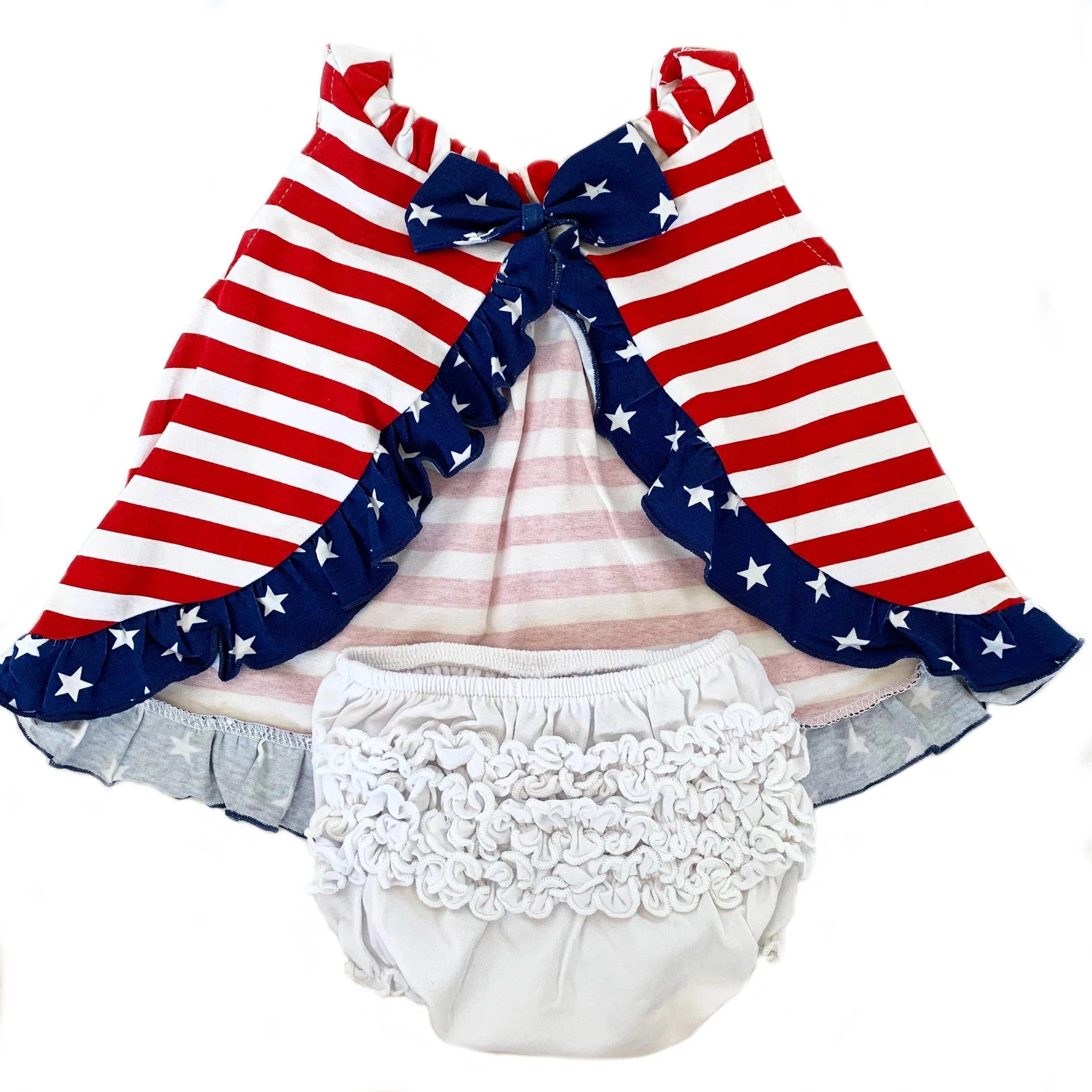NEW AnnLoren -  3 months 4th of July Swing Tank Top Ruffle trim and Bow