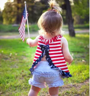 NEW AnnLoren -  3 months 4th of July Swing Tank Top Ruffle trim and Bow