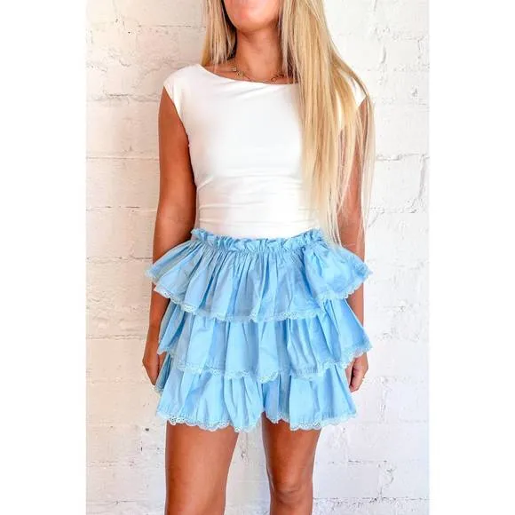 NEW DAY   MOON top tier ruffle skorts in light sky blue