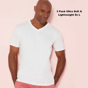 New Gildan Men's Ultra Soft Cotton Stretch Classic V Neck T-shirts, 3 Pack, white, Sz L!