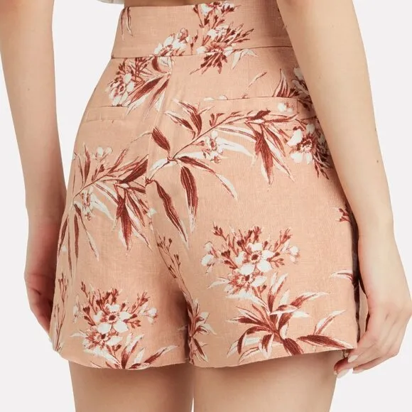 New Joie Farron Tropical Floral Motif Linen High Waist Blush Shorts NWT 12