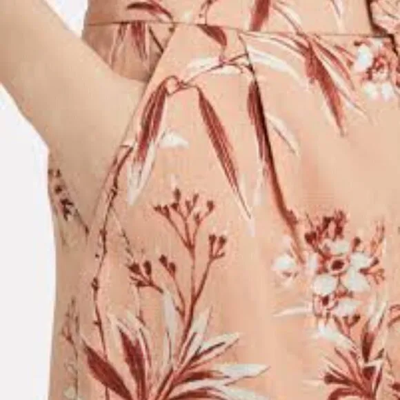 New Joie Farron Tropical Floral Motif Linen High Waist Blush Shorts NWT 12