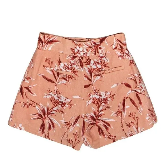 New Joie Farron Tropical Floral Motif Linen High Waist Blush Shorts NWT 12
