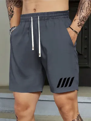 New Summer QA Men Sports & Casual Shorts, Vintage Striped & Printed Drawstring Knee-Length Shorts With Pockets, Versatile And Breathable For Outdoor Activities Or Beach