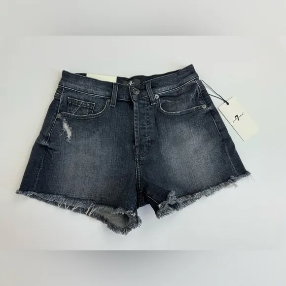 NWT 7 For all Mankind Monroe Jean Short in Eclipse Black sz 24 Stretch Denim