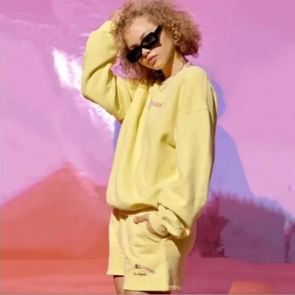 NWT DAYDREAMER  Ransom Note Hi-Frequency Boyfriend Sweat Shorts in Citron 1X