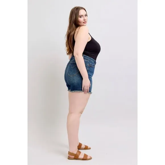 NWT Judy Blue Plus Size Tummy Control Fray Hem Shorts, Vacation, Style 150328