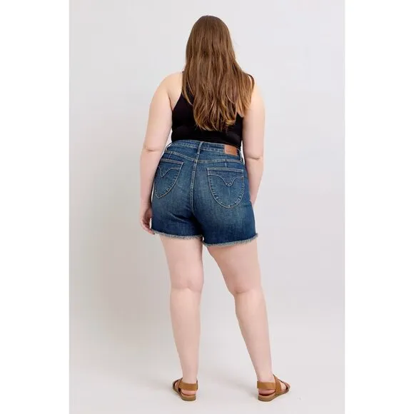 NWT Judy Blue Plus Size Tummy Control Fray Hem Shorts, Vacation, Style 150328