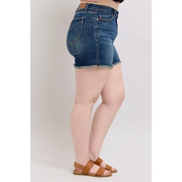 NWT Judy Blue Plus Size Tummy Control Fray Hem Shorts, Vacation, Style 150328