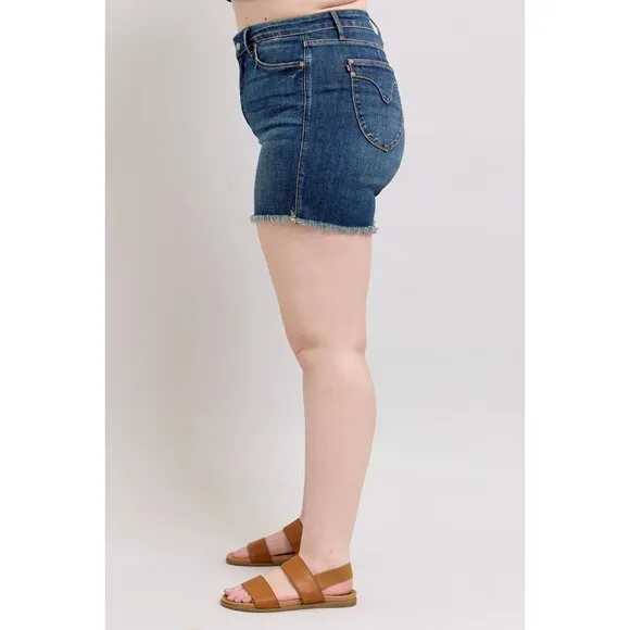 NWT Judy Blue Plus Size Tummy Control Fray Hem Shorts, Vacation, Style 150328