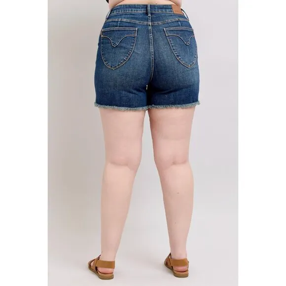 NWT Judy Blue Plus Size Tummy Control Fray Hem Shorts, Vacation, Style 150328