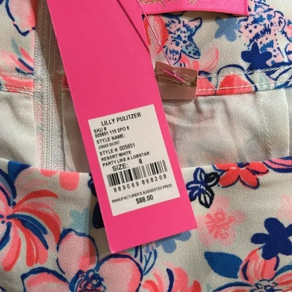 NWT Lilly Pulitzer Pink Navy Jonas High-Waisted Skort Party Like a Lobstar