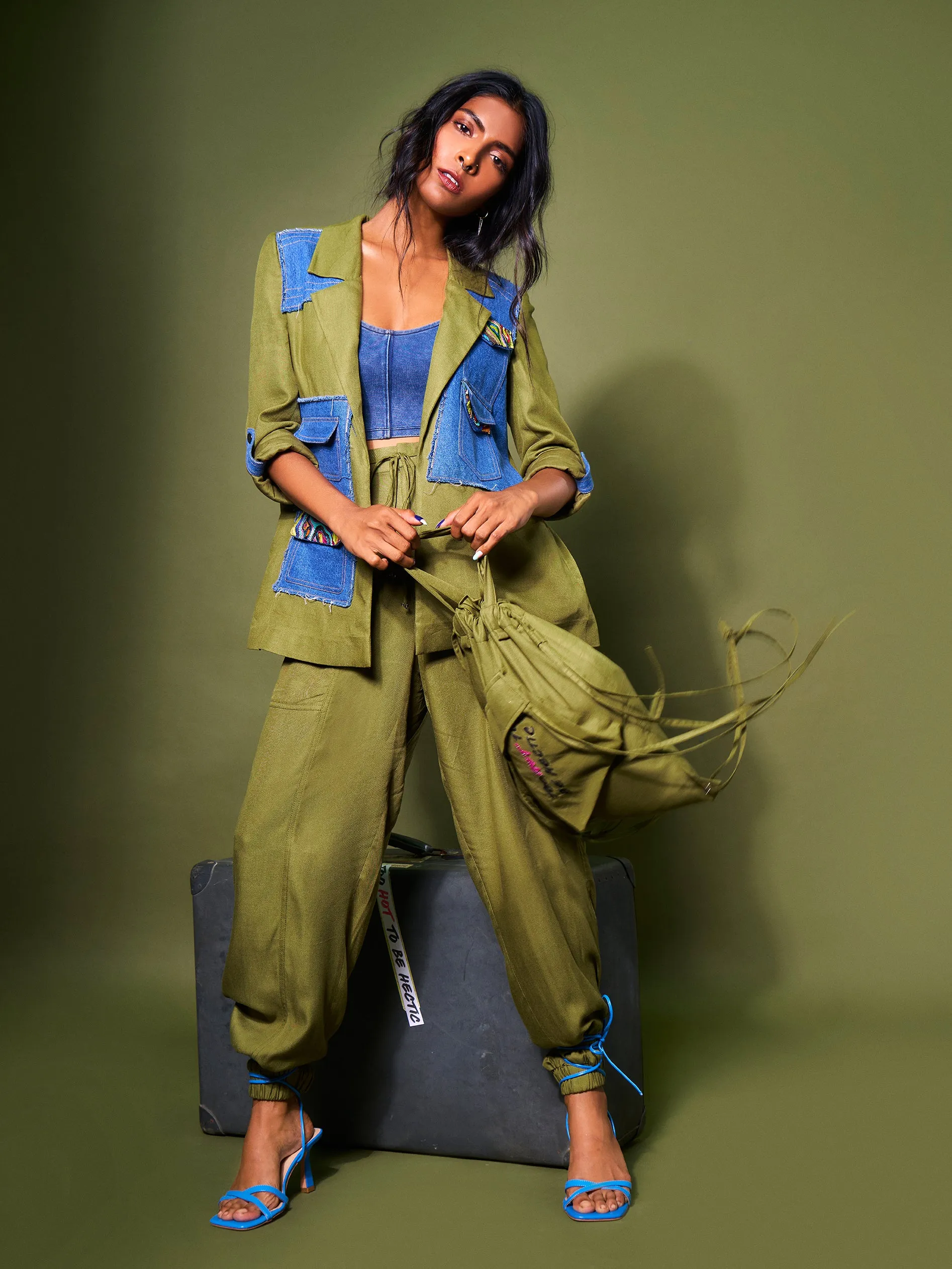 Olive Denim Patchwork Jacket