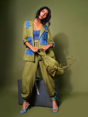 Olive Denim Patchwork Jacket
