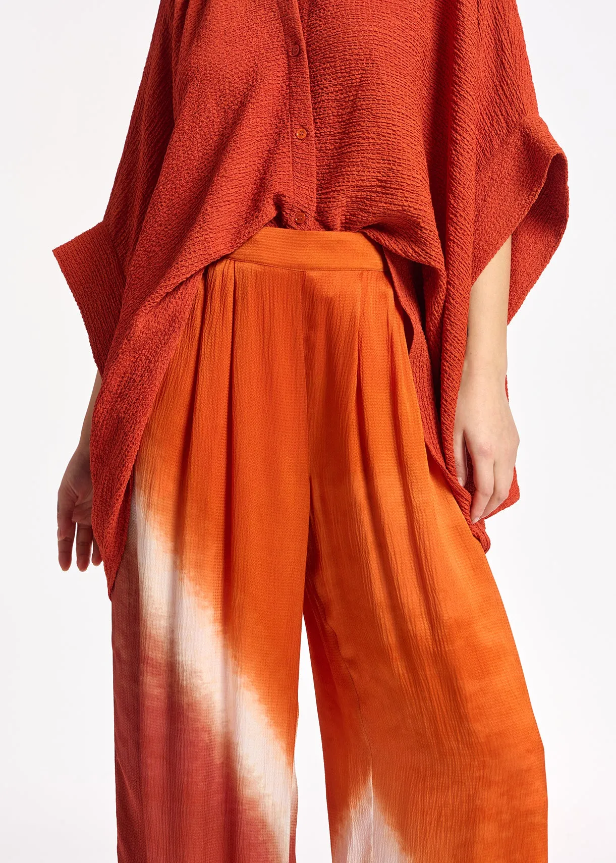 Orange wide-leg tie-dye pants