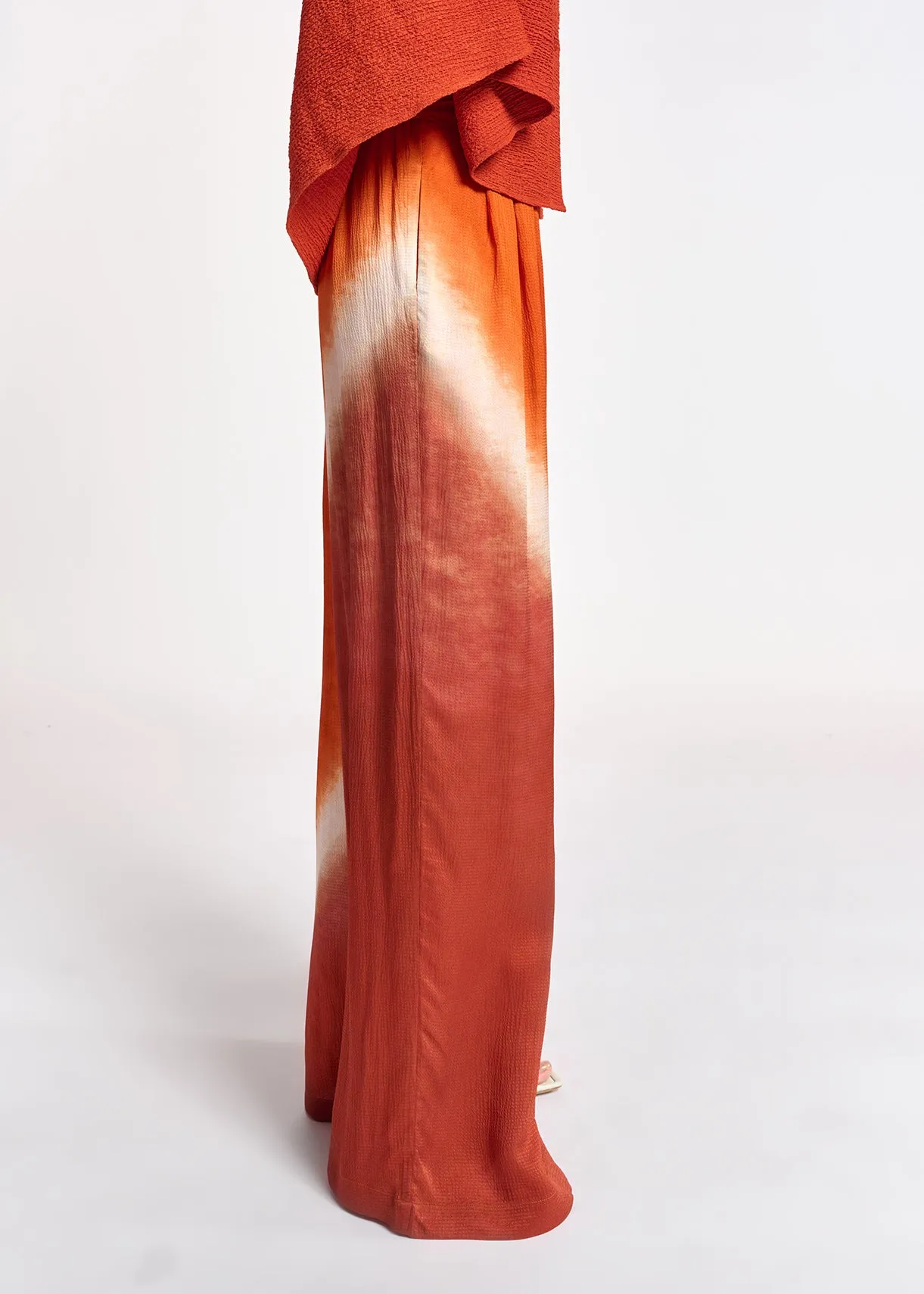 Orange wide-leg tie-dye pants
