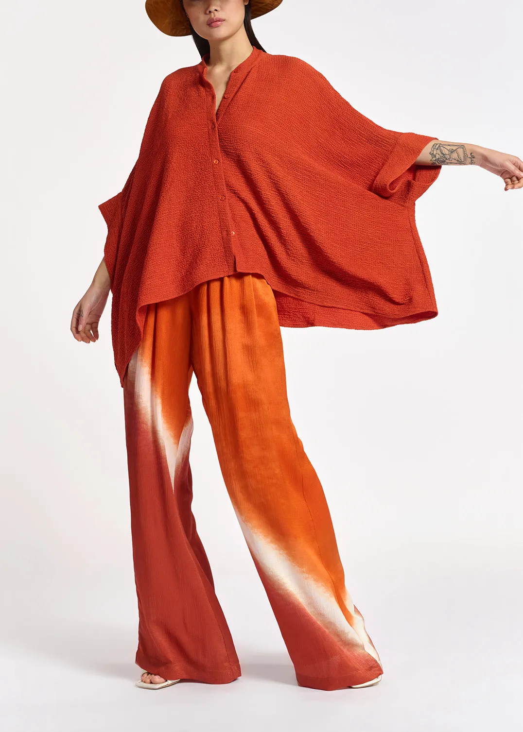 Orange wide-leg tie-dye pants