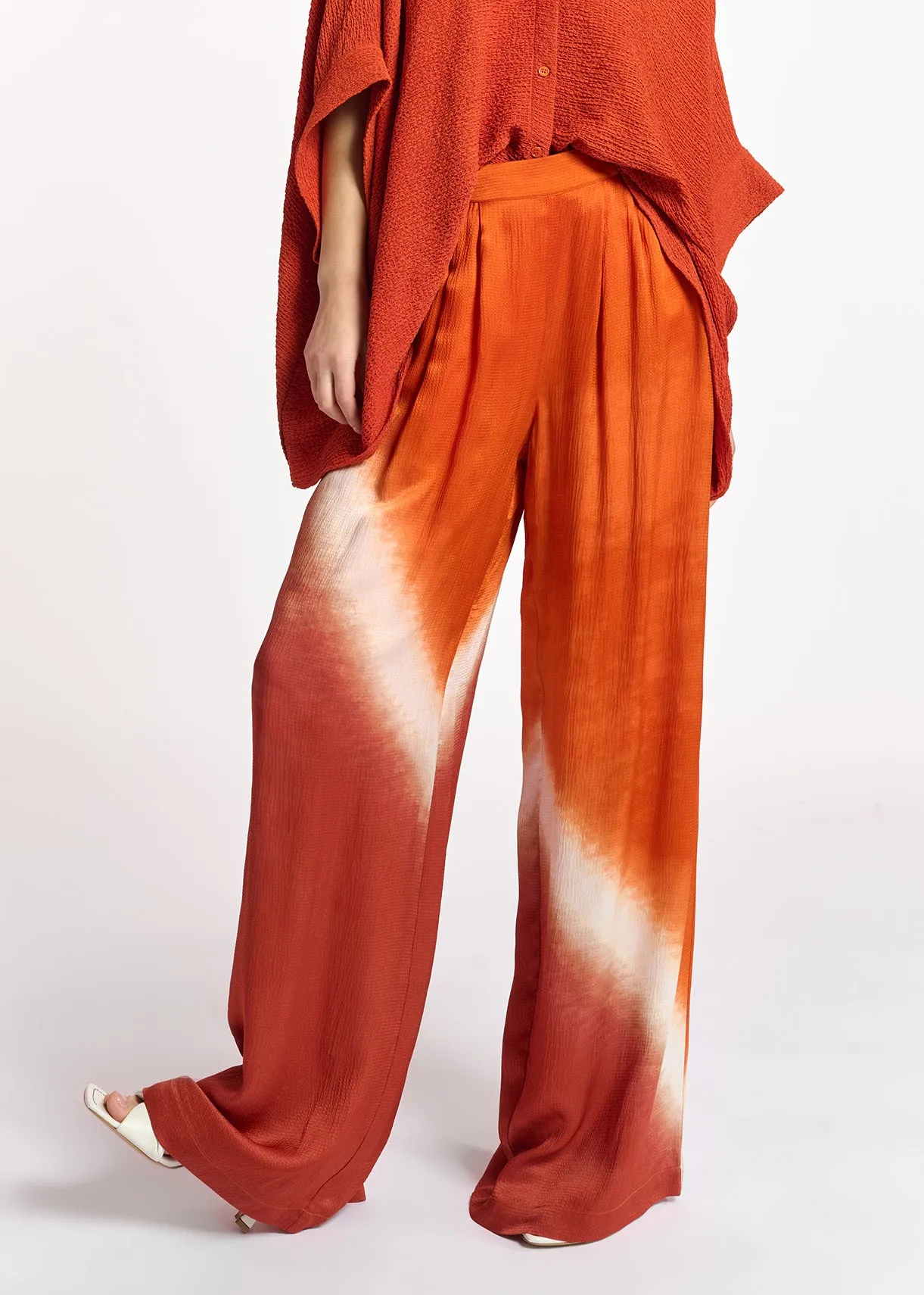 Orange wide-leg tie-dye pants