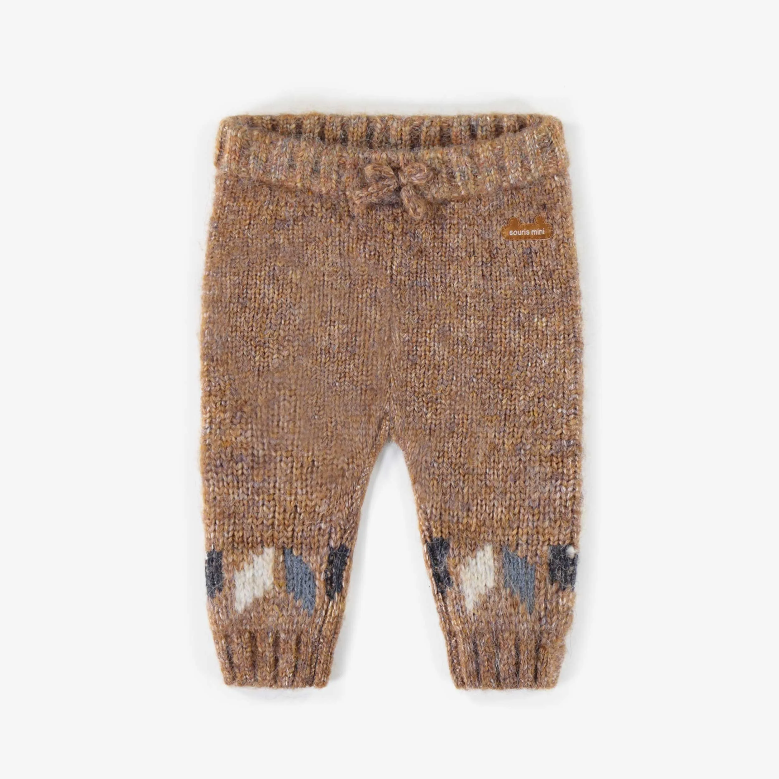 Pantalon de maille brun à motifs, naissance || Brown patterned knitted pants, newborn