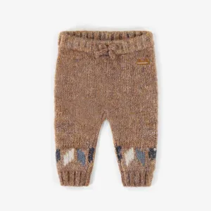 Pantalon de maille brun à motifs, naissance || Brown patterned knitted pants, newborn