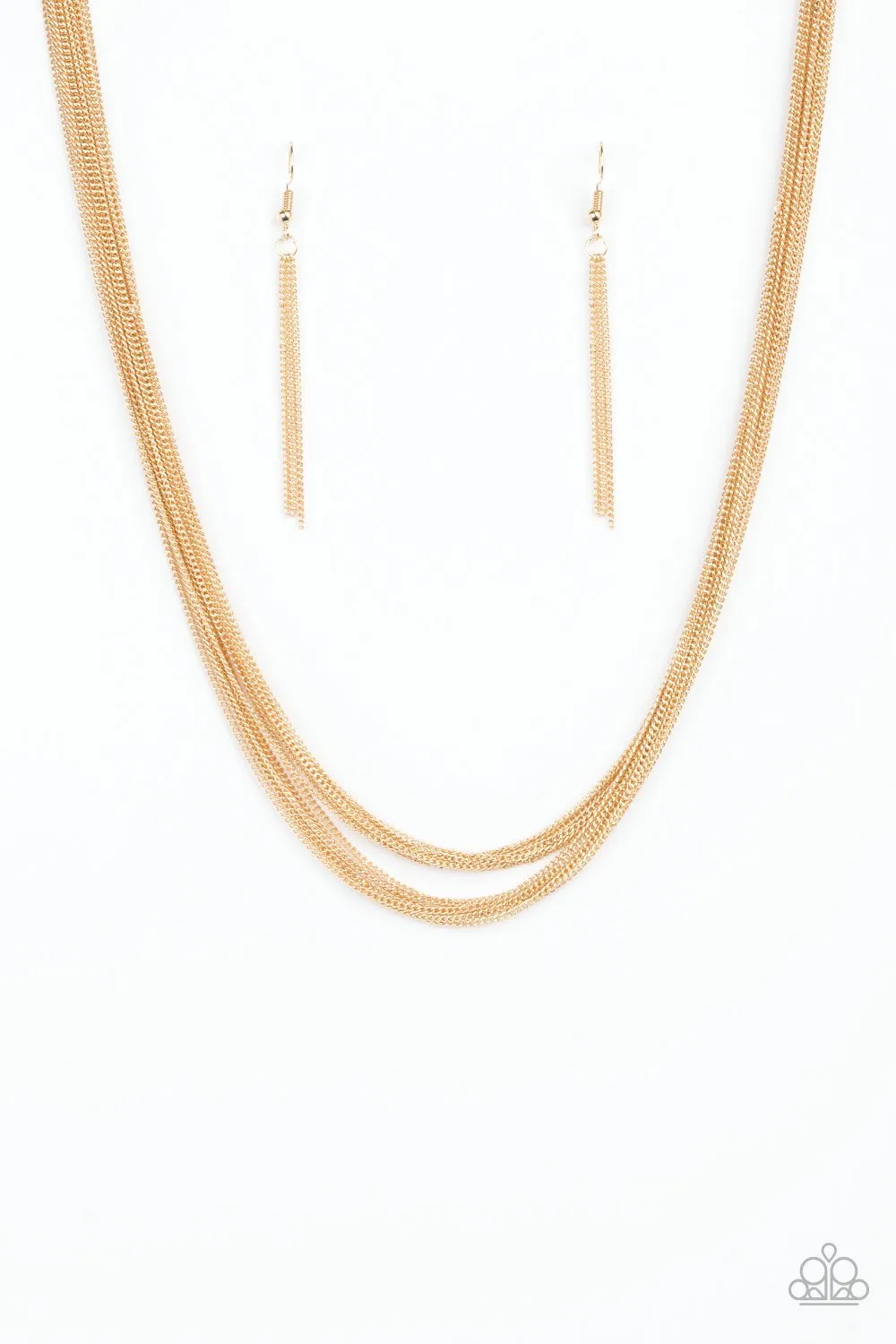 Paparazzi " Backstage Bravado " Gold Metal Multi Layered Dainty Necklace Set
