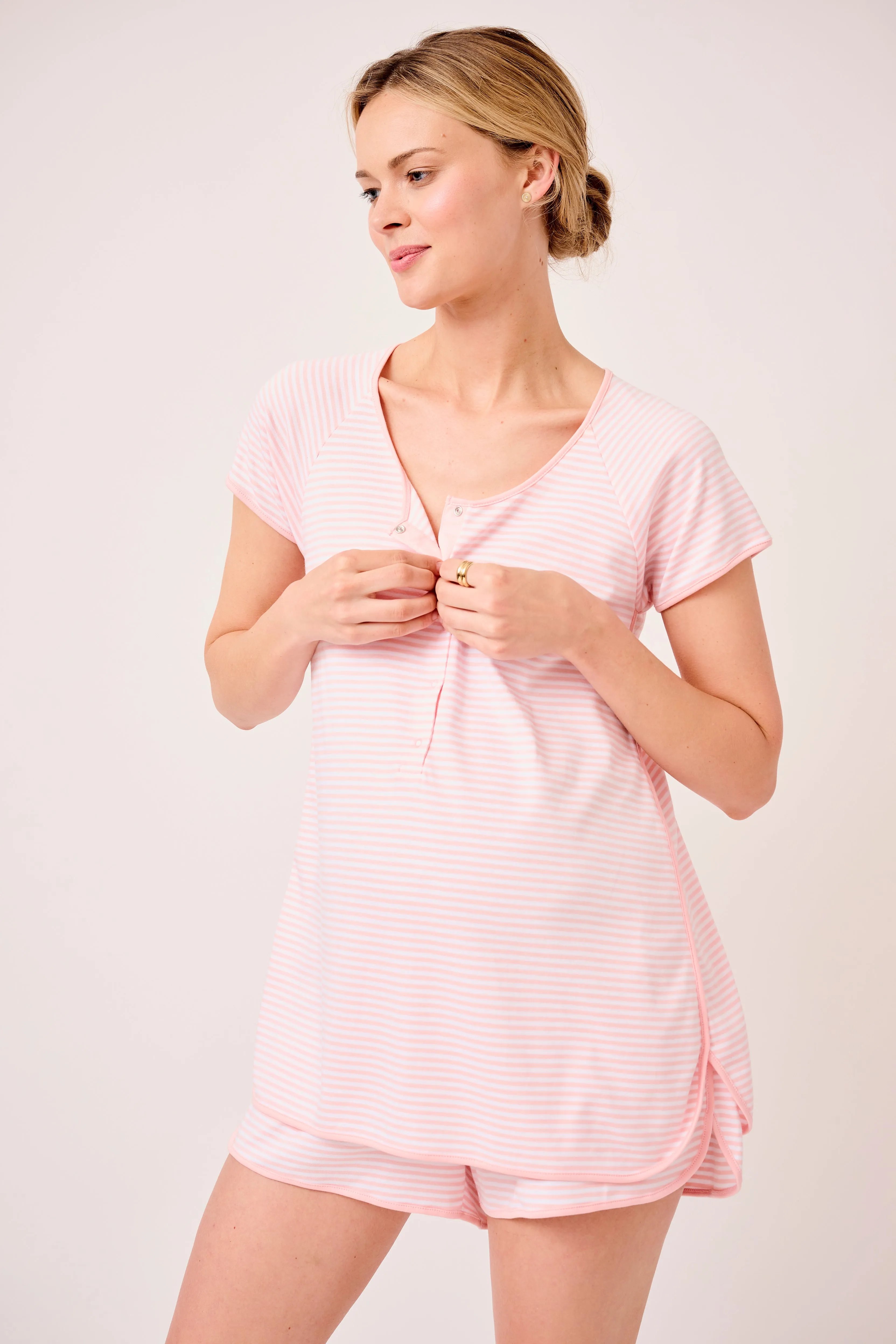 Pima Maternity Shorts Set in English Rose Stripe