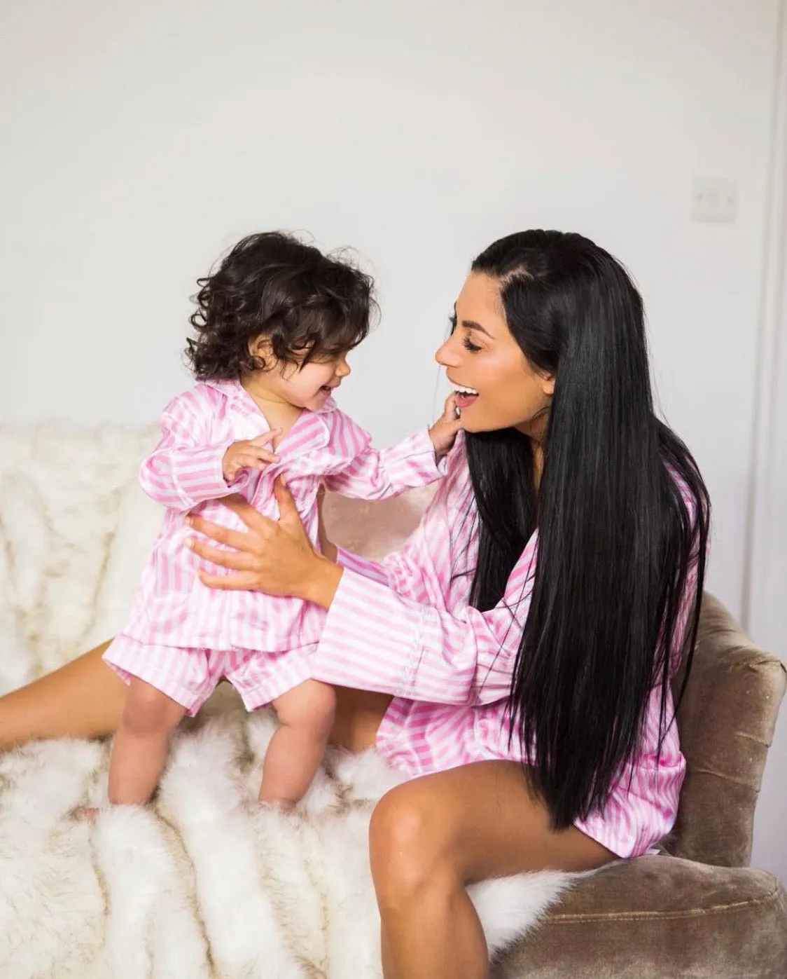 Pink satin striped pyjamas (with shorts) - CHILD