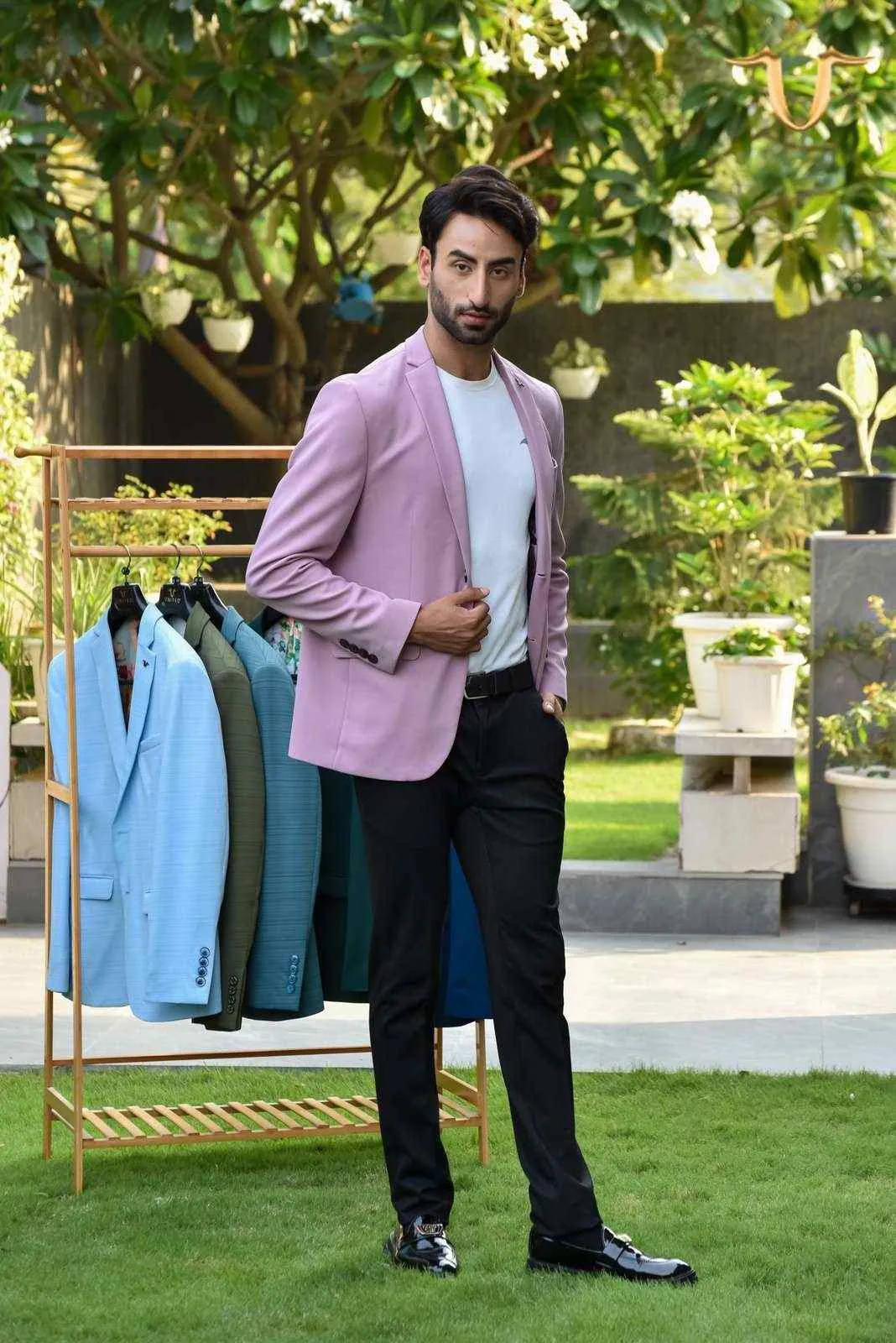 Pink Stretch Knitted Blazer