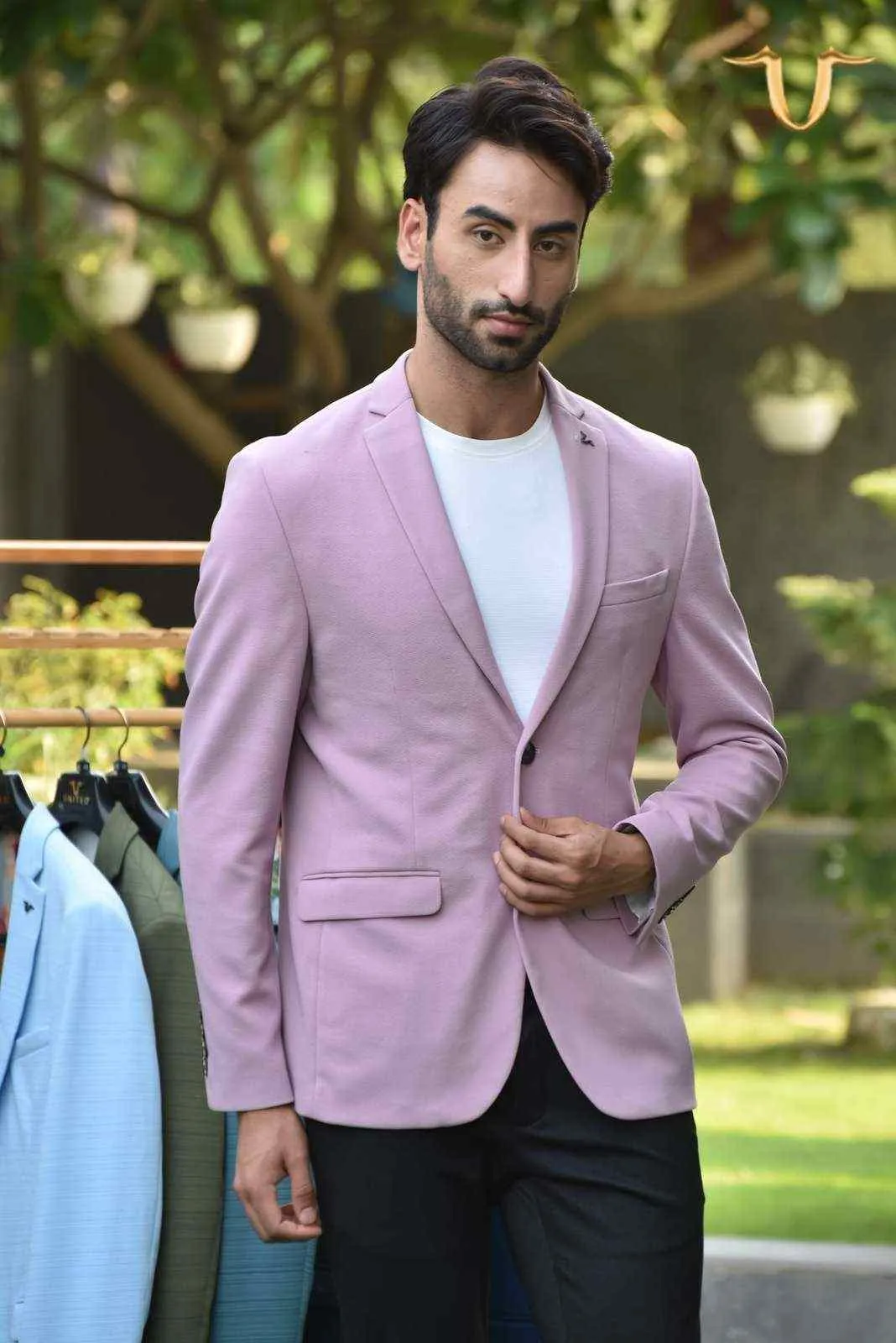 Pink Stretch Knitted Blazer