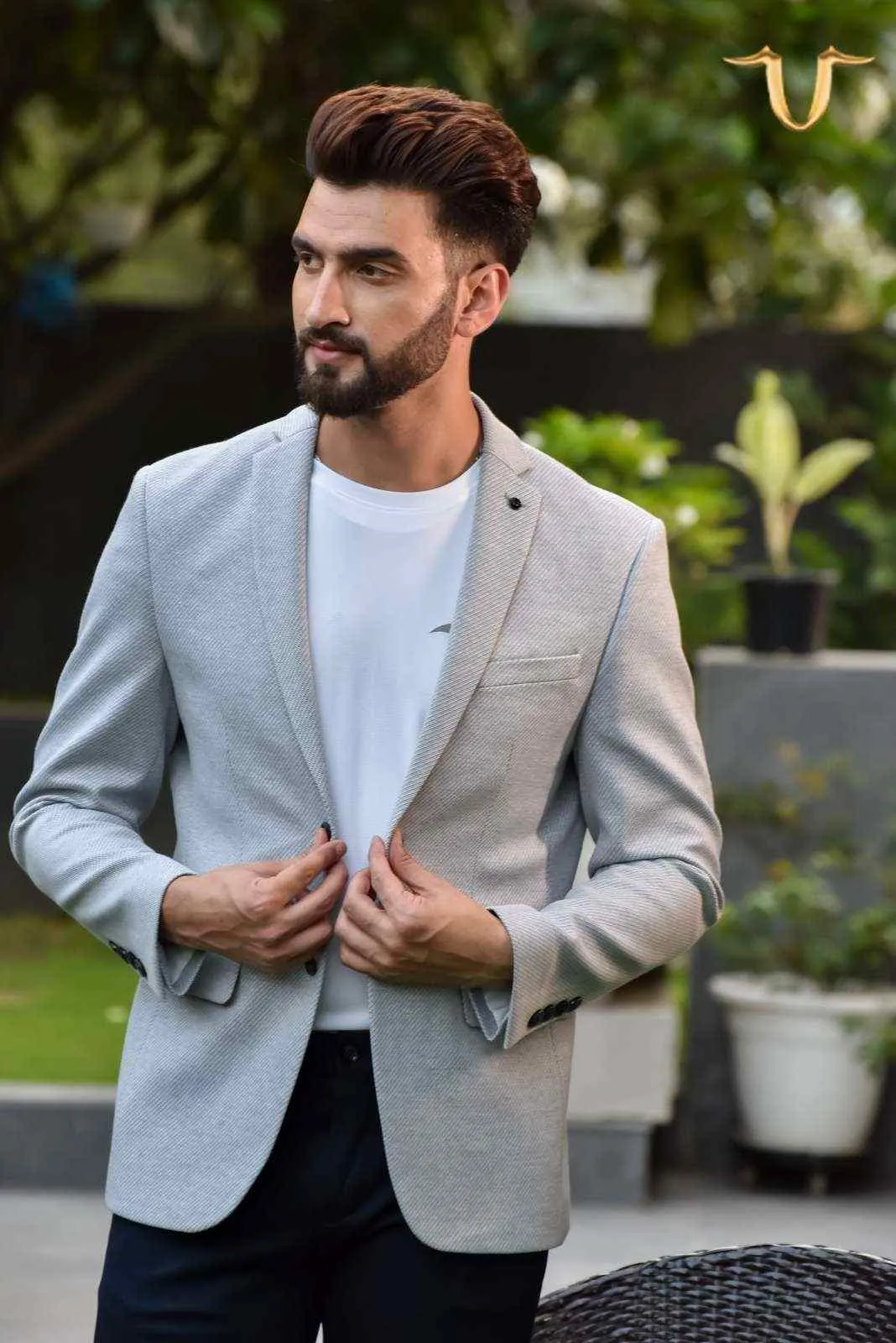Plus Size of Grey Fine Stretch Knitted Blazer