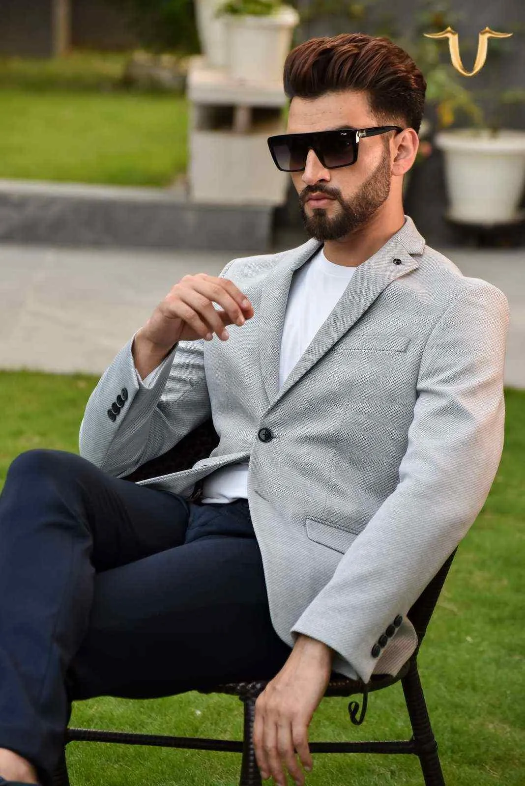 Plus Size of Grey Fine Stretch Knitted Blazer