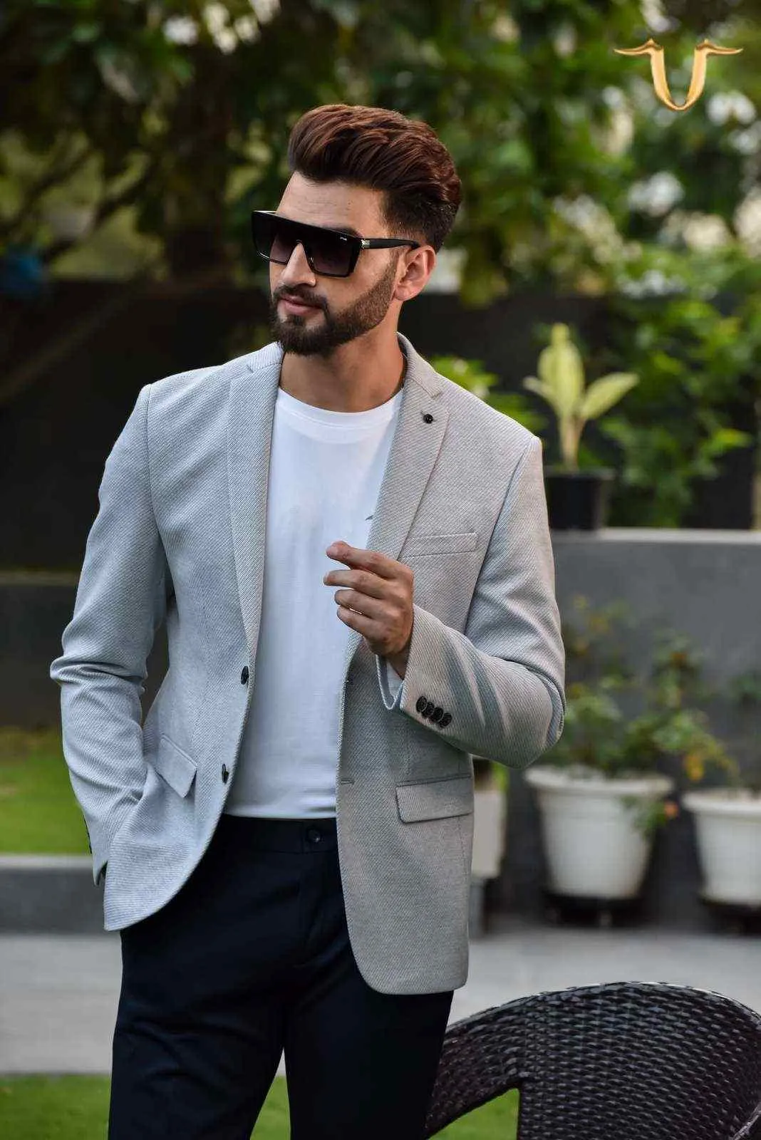Plus Size of Grey Fine Stretch Knitted Blazer
